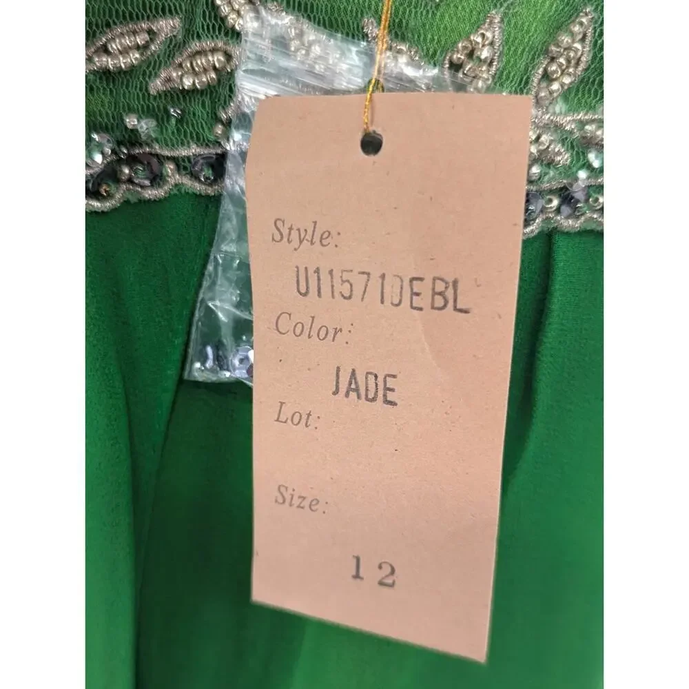 Mandalay Green Silk Beaded Empire Waist Maxi Dress Size 12